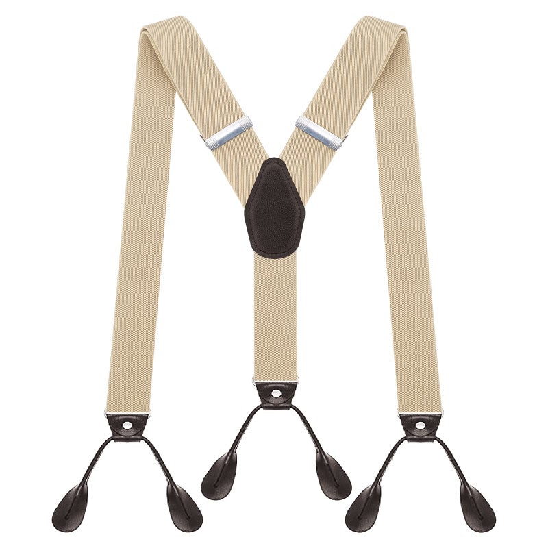 AYOSUSH Mens Suspenders Button End Heavy Duty Beige Y Back Business Wedding Gift - Image 1